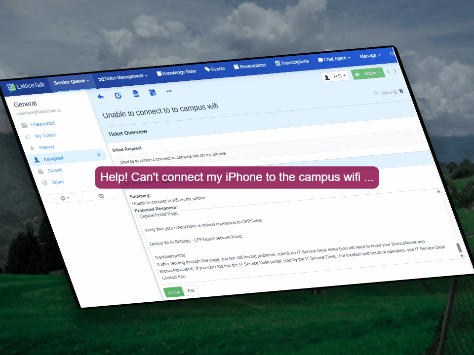 Service request dashboard and AI support tools
